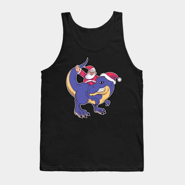 Santa Riding Dinosaur T rex Christmas Gifts Tank Top by GoodArt